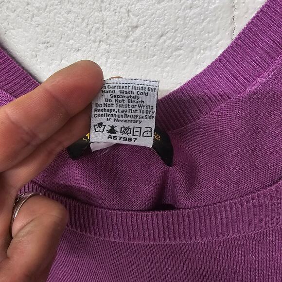 Bob Mackie Square Neck Knit Sweater Top Purple Grandmacore Womens Plus Size 1X - Picture 3 of 7